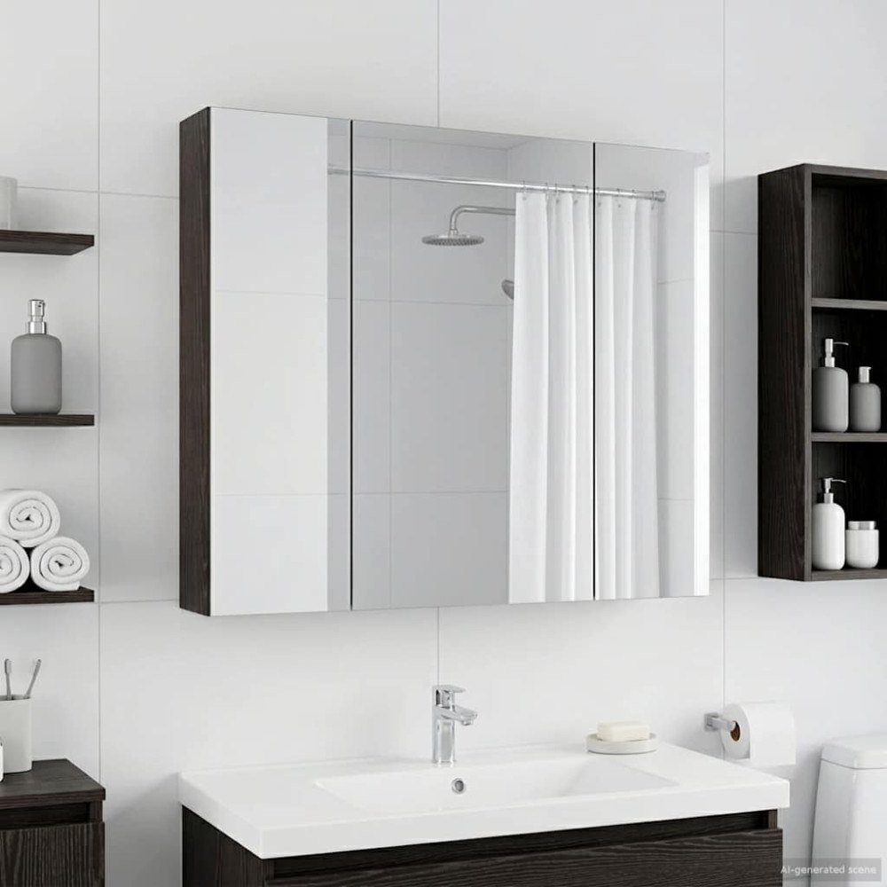 vidaXL Badrumsspegelskåp Svart Ek 80 x 14.5 x 70 cm Konstruerat trä