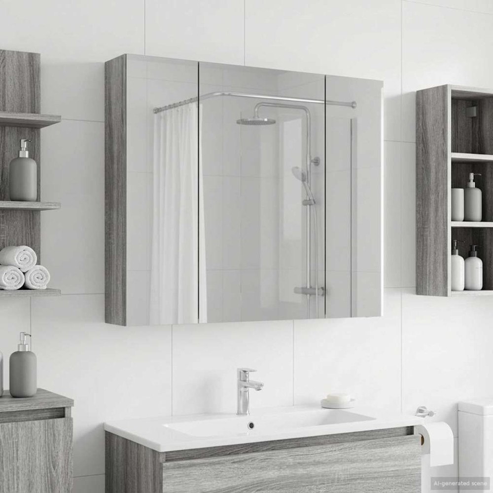 vidaXL Badrumsspegelskåp Grå Sonoma 80 x 14.5 x 70 cm Konstruerat trä