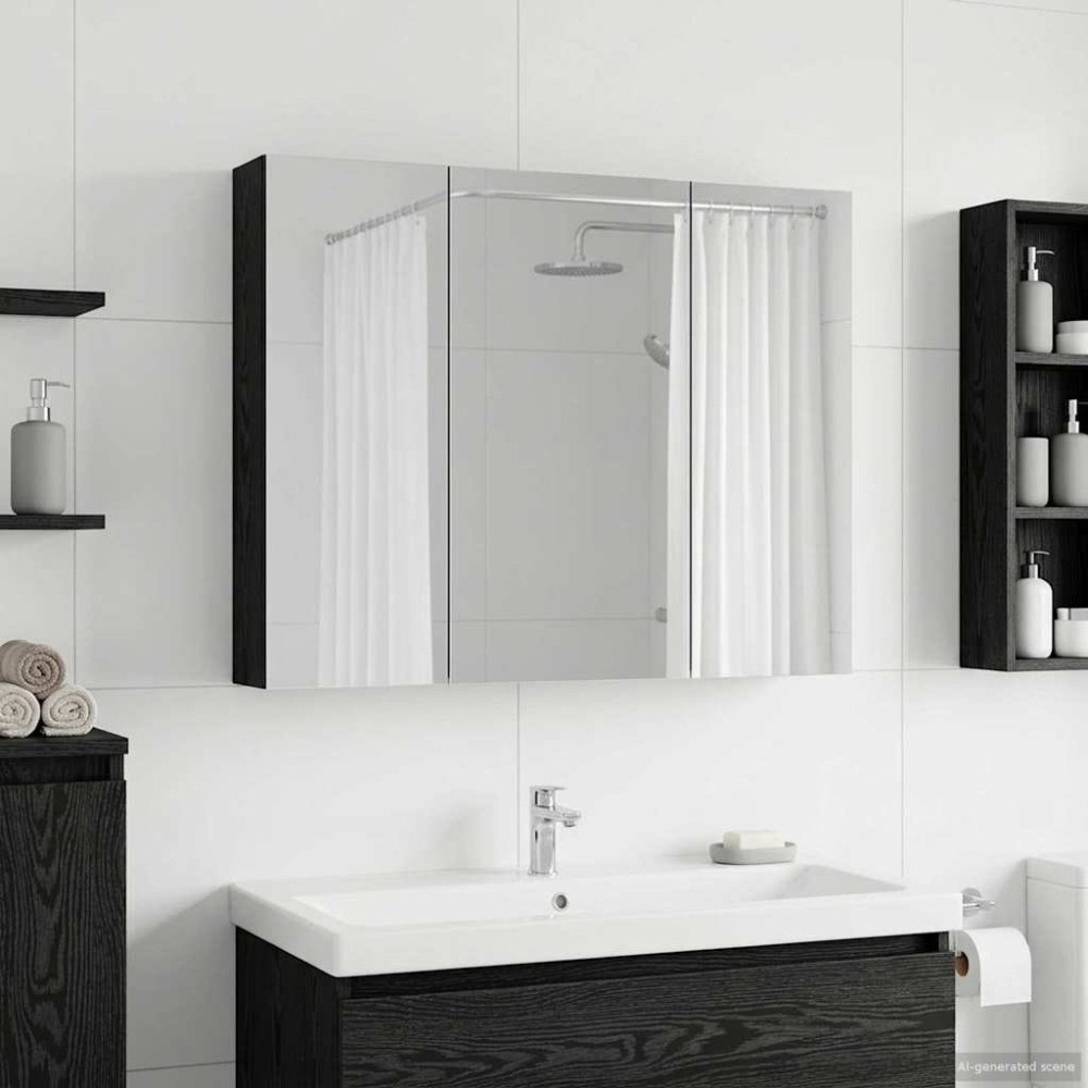 vidaXL Badrumsspegelskåp Svart Ek 100 x 14,5 x 70 cm Konstruerat trä