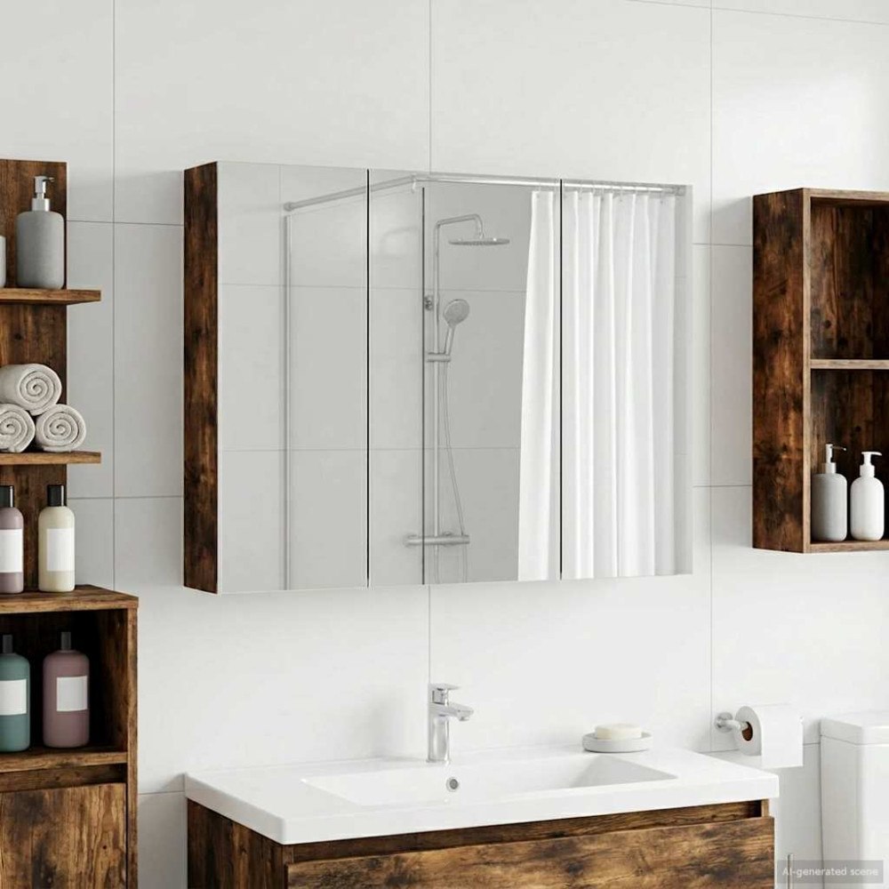 vidaXL Badrumsspegelskåp Rökt ek 100 x 14,5 x 70 cm Konstruerat trä