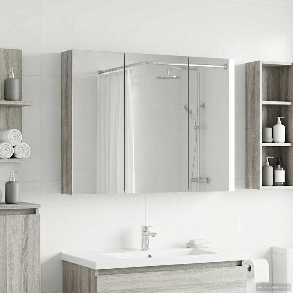 vidaXL Badrumsspegelskåp Grå Sonoma 100 x 14,5 x 70 cm Konstruerat trä