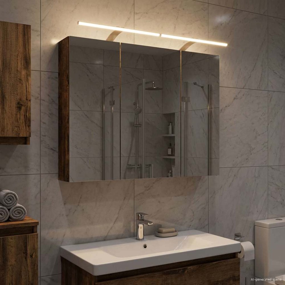 vidaXL Badrumsspegelskåp Rökt ek 100 x 14,5 x 70 cm Konstruerat trä