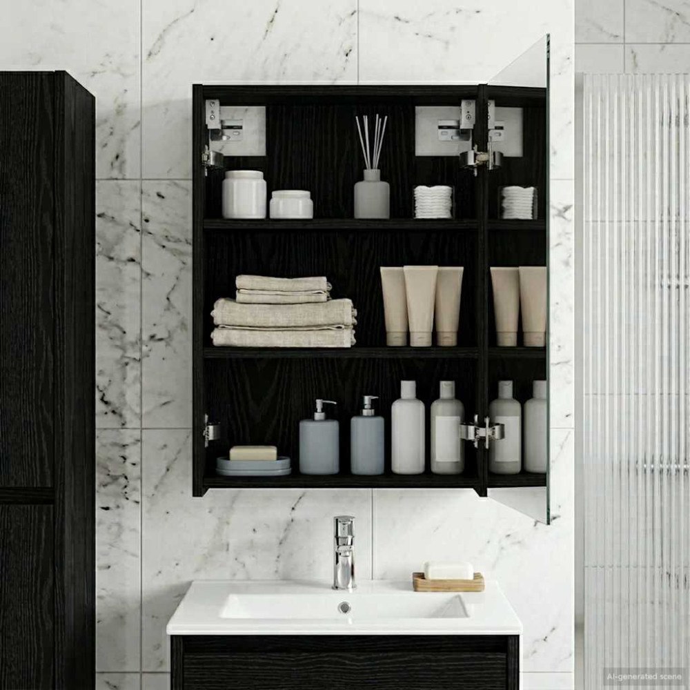 vidaXL Badrumsspegelskåp Svart Ek 43 x 16 x 62.5 cm Konstruerat trä