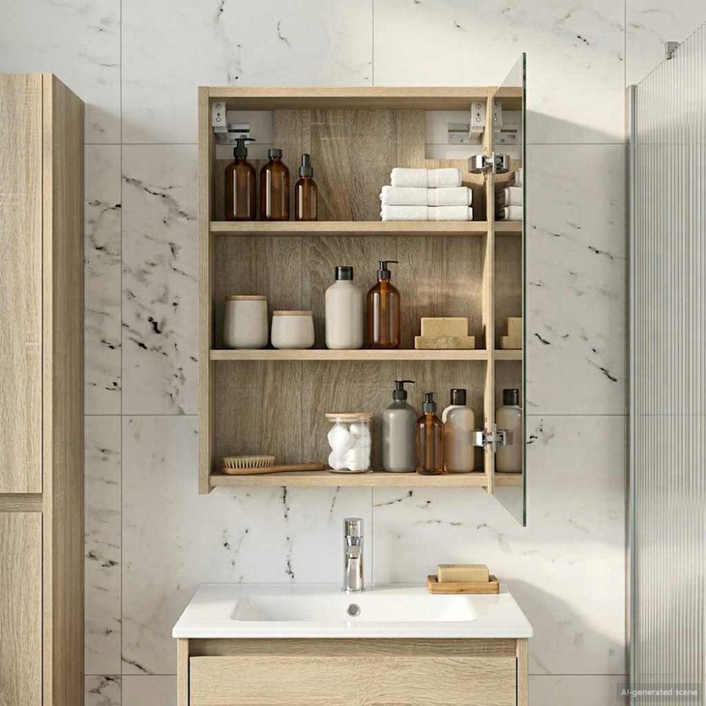 vidaXL Badrumsspegelskåp Sonoma-ek 43 x 16 x 62.5 cm Konstruerat trä