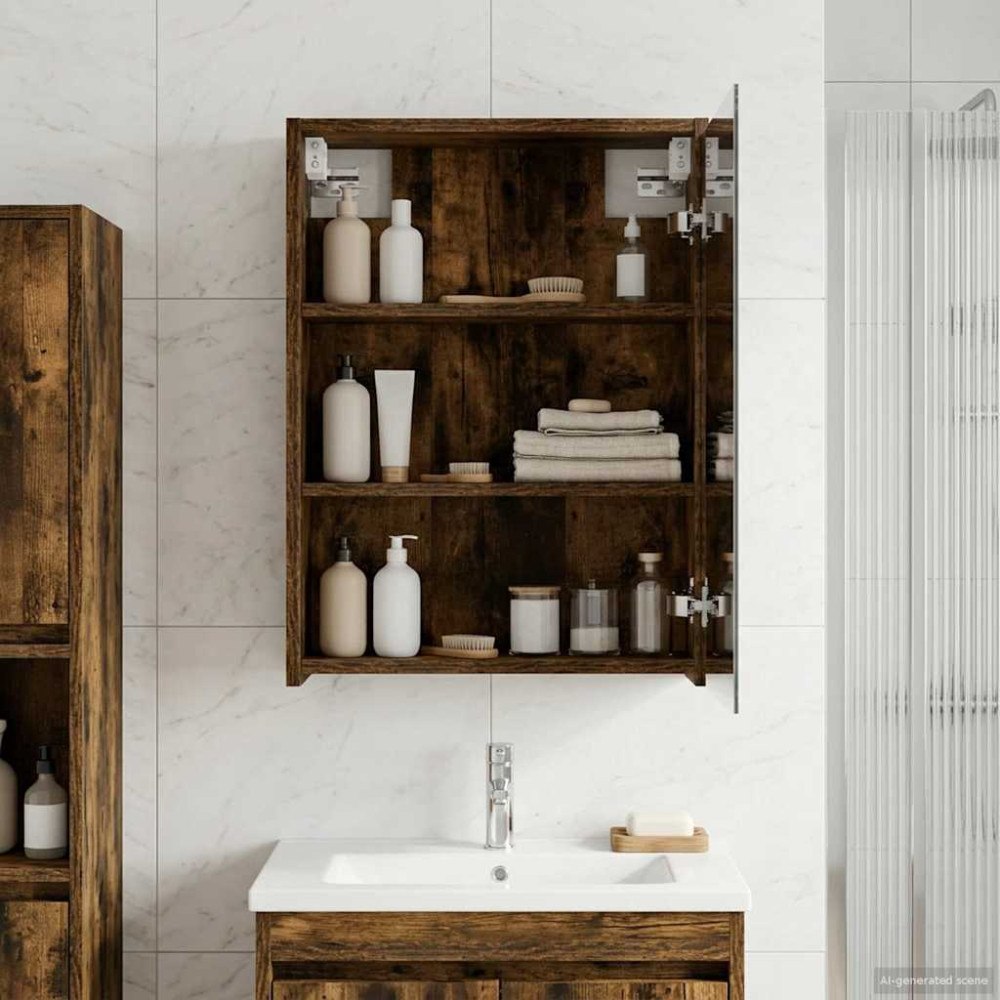 vidaXL Badrumsspegelskåp Rökt ek 43 x 16 x 62.5 cm Konstruerat trä