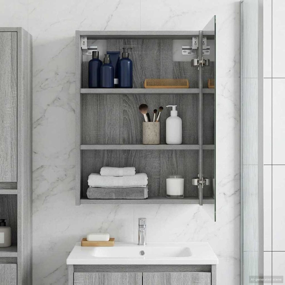 vidaXL Badrumsspegelskåp Grå Sonoma 43 x 16 x 62.5 cm Konstruerat trä