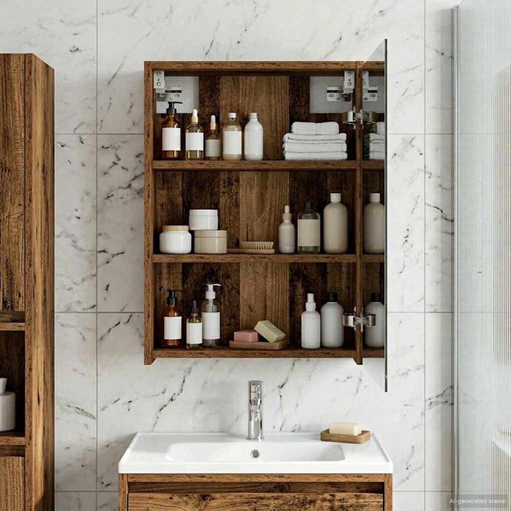 vidaXL Badrumsspegelskåp Gammalt trä 43 x 16 x 62.5 cm Konstruerat trä