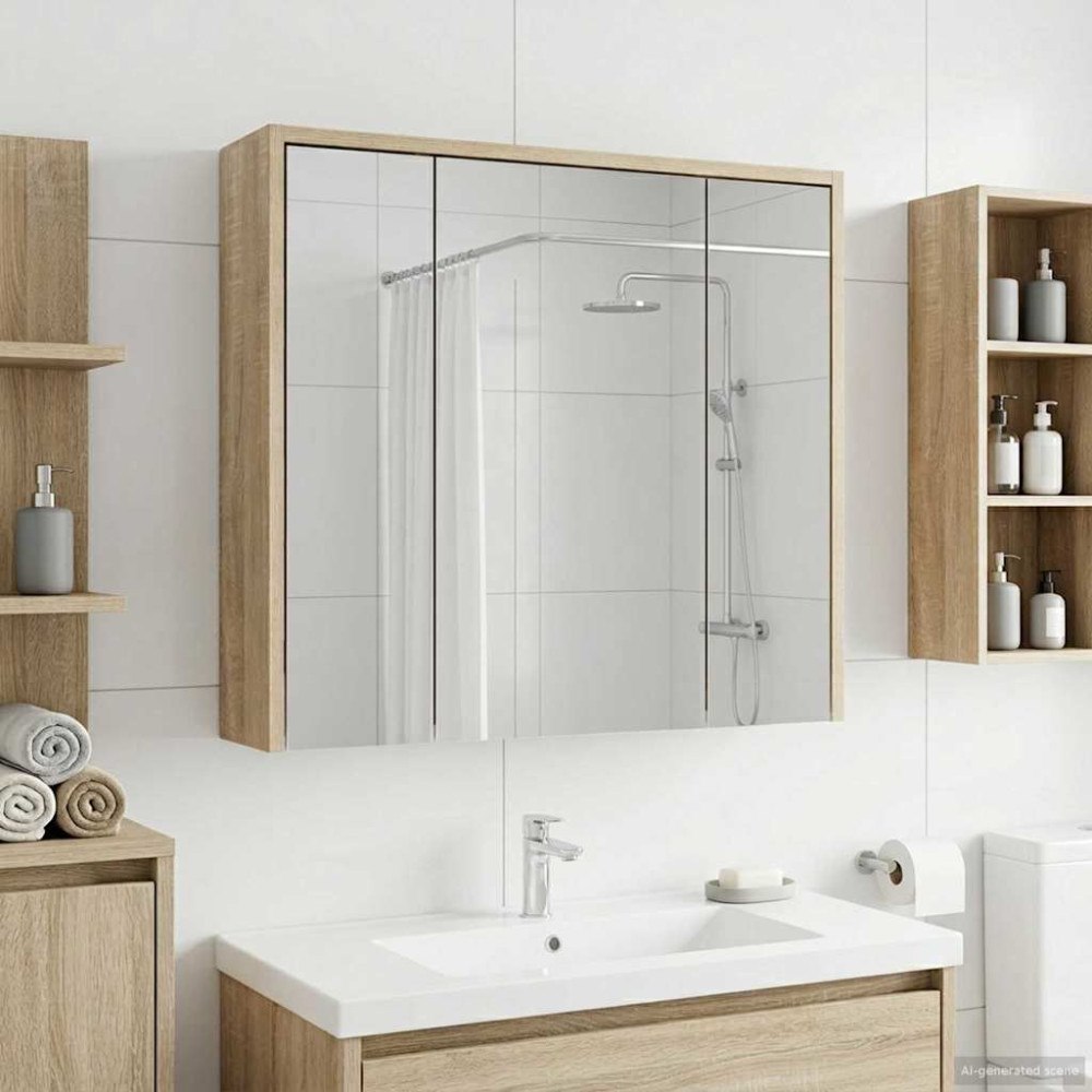 vidaXL Badrumsspegelskåp Sonoma-ek 63,5 x 16 x 62,5 cm Konstruerat trä