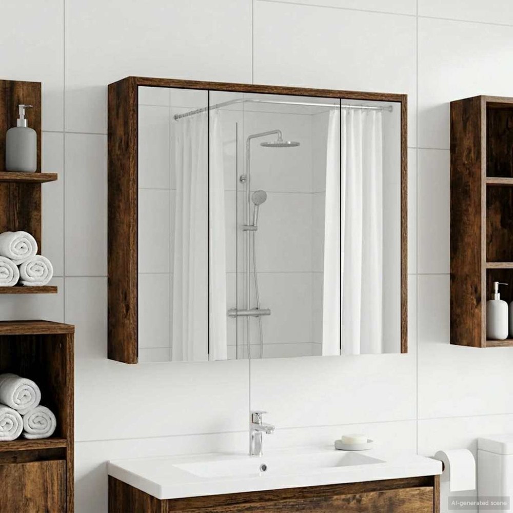 vidaXL Badrumsspegelskåp Rökt ek 63,5 x 16 x 62,5 cm Konstruerat trä