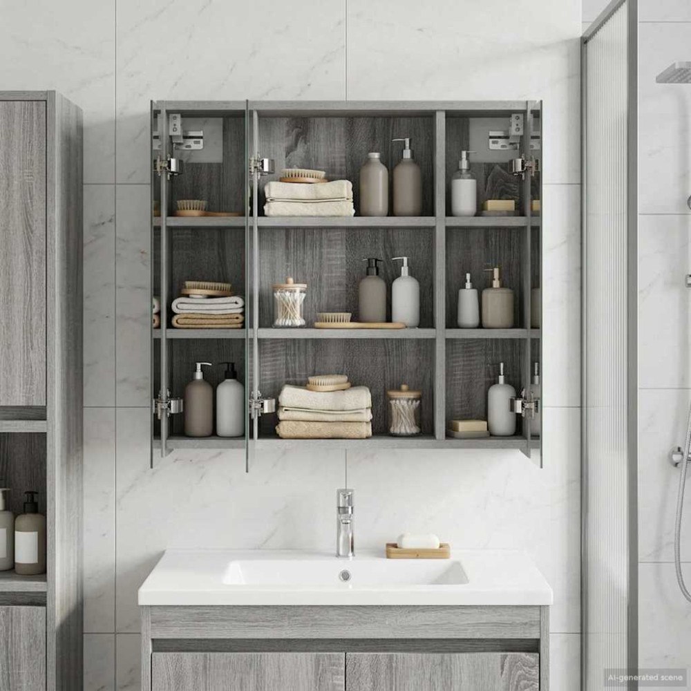 vidaXL Badrumsspegelskåp Grå Sonoma 63,5 x 16 x 62,5 cm