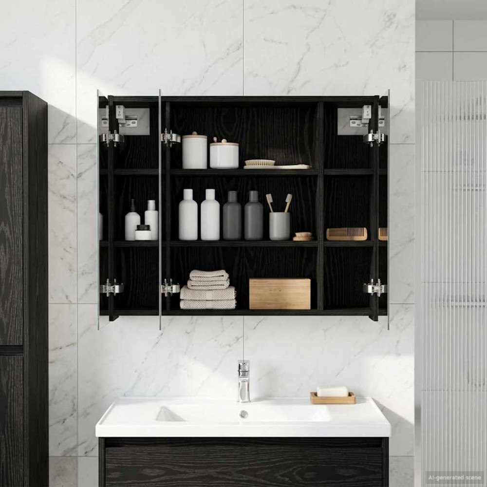 vidaXL Badrumsspegelskåp Svart Ek 73,5 x 16 x 62,5 cm Konstruerat trä