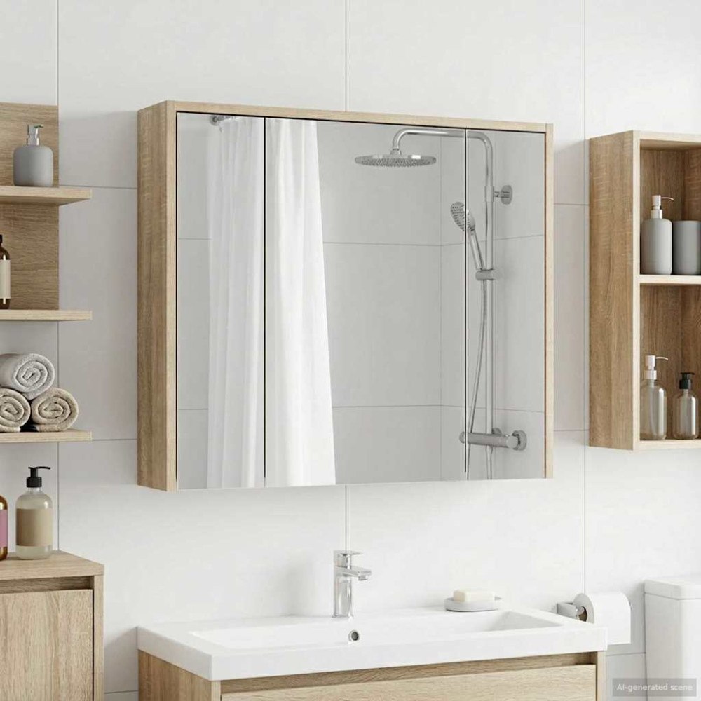 vidaXL Badrumsspegelskåp Sonoma-ek 73,5 x 16 x 62,5 cm Konstruerat trä