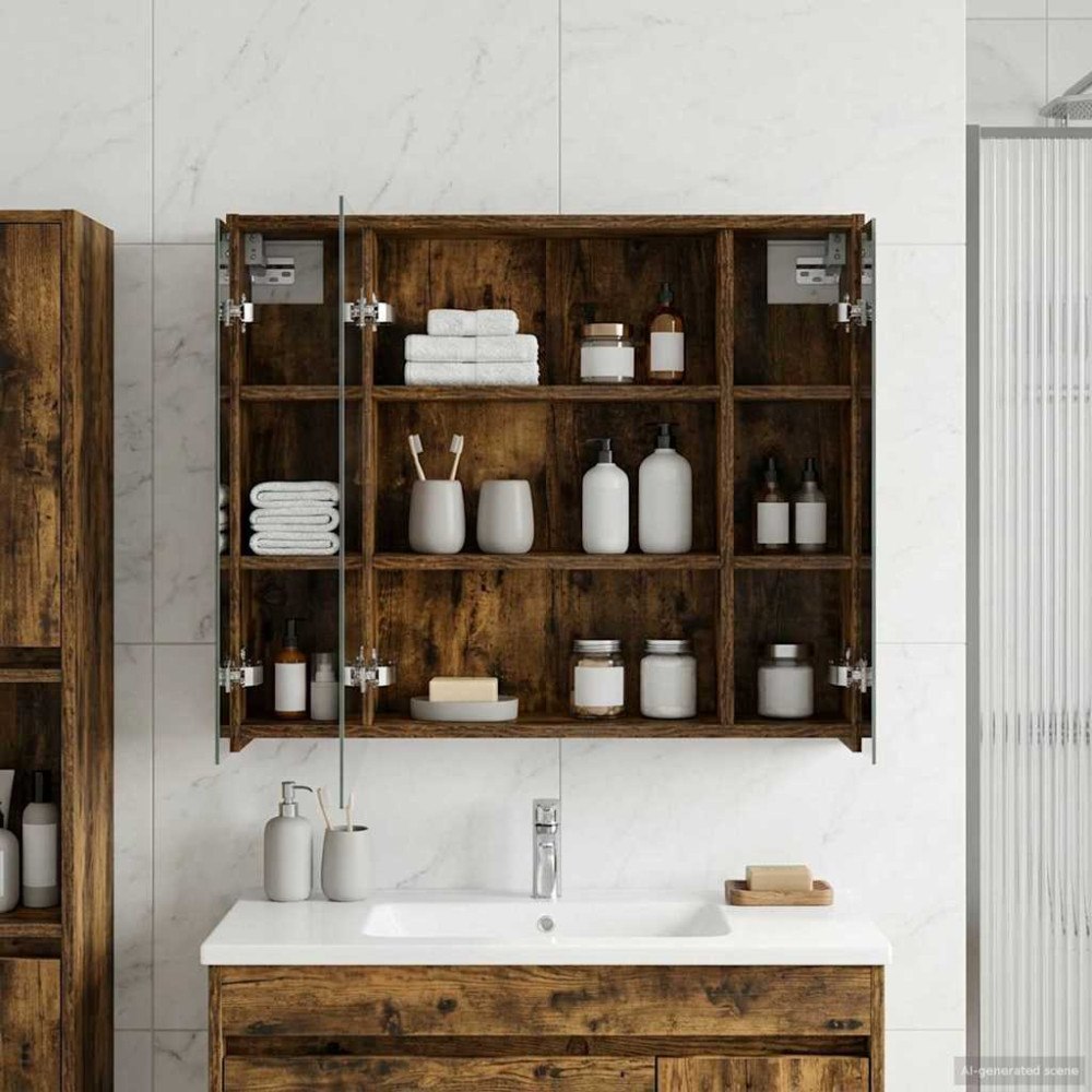 vidaXL Badrumsspegelskåp Rökt ek 73,5 x 16 x 62,5 cm Konstruerat trä