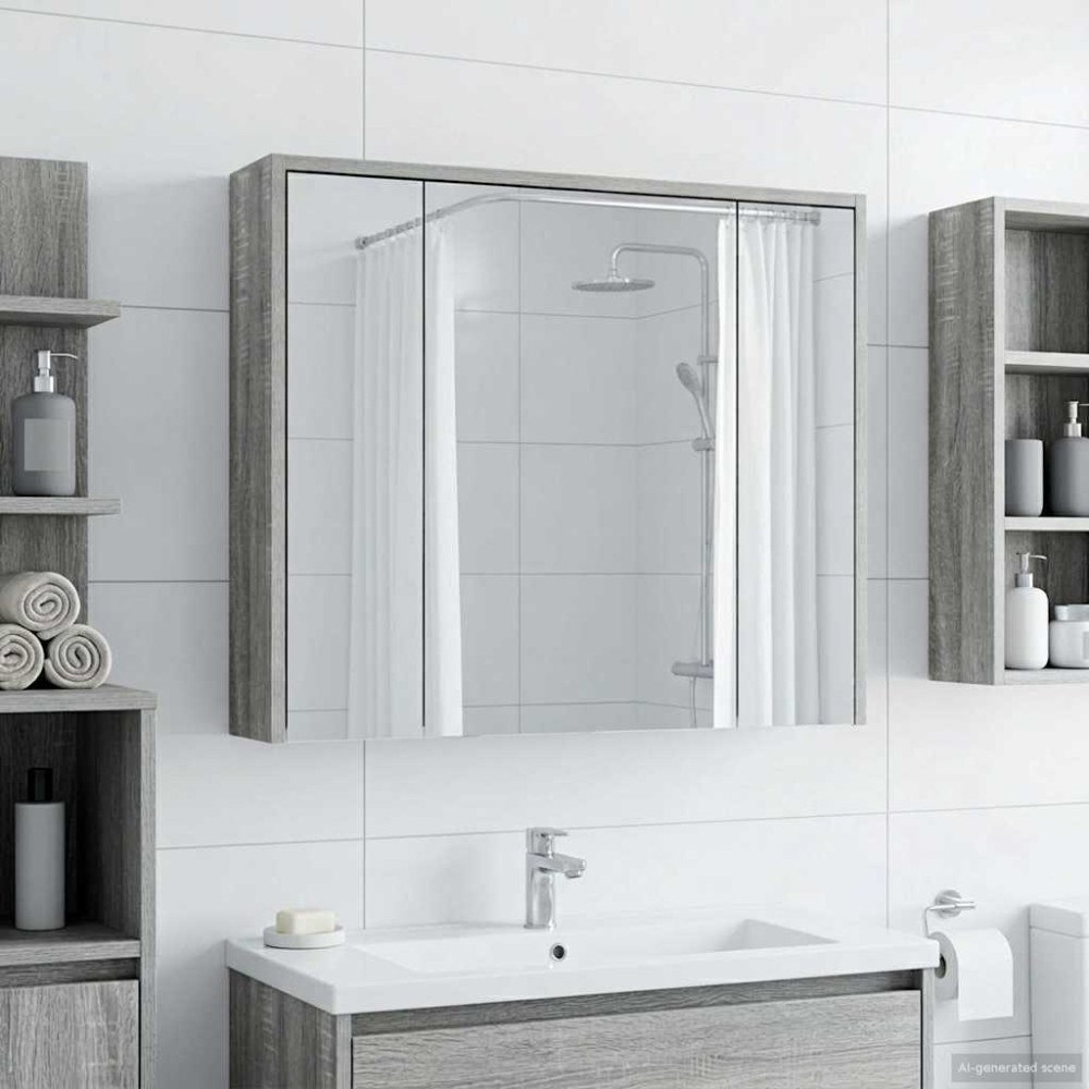 vidaXL Badrumsspegelskåp Grå Sonoma 73,5 x 16 x 62,5 cm