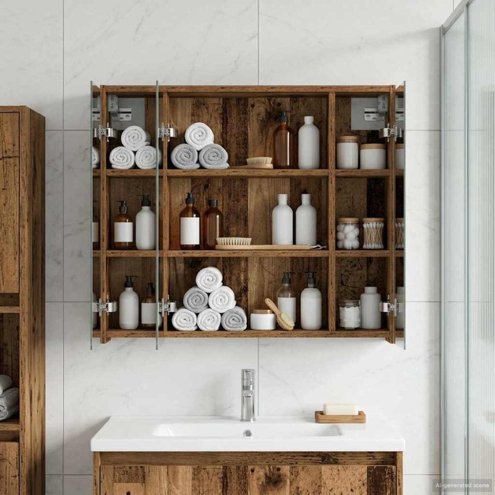 vidaXL Badrumsspegelskåp Gammalt trä 73,5 x 16 x 62,5 cm