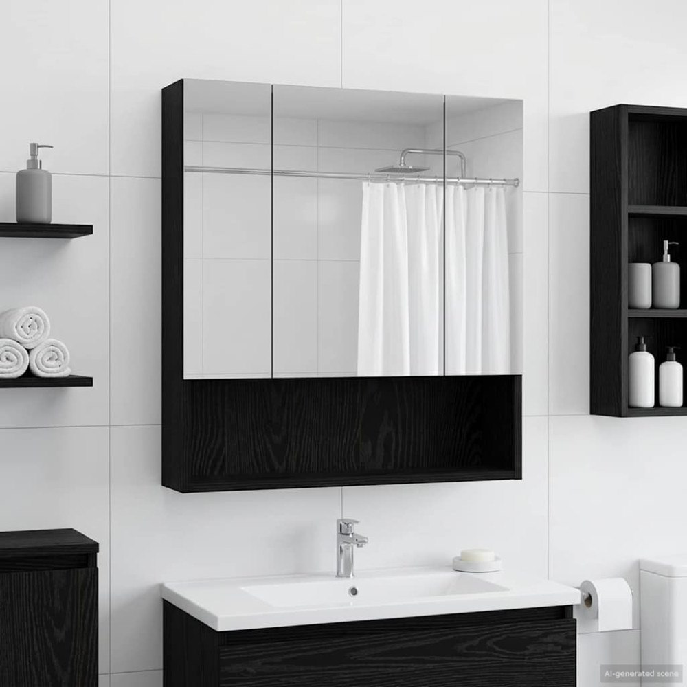 vidaXL Badrumsspegelskåp Svart Ek 60 x 14.5 x 70 cm Konstruerat trä