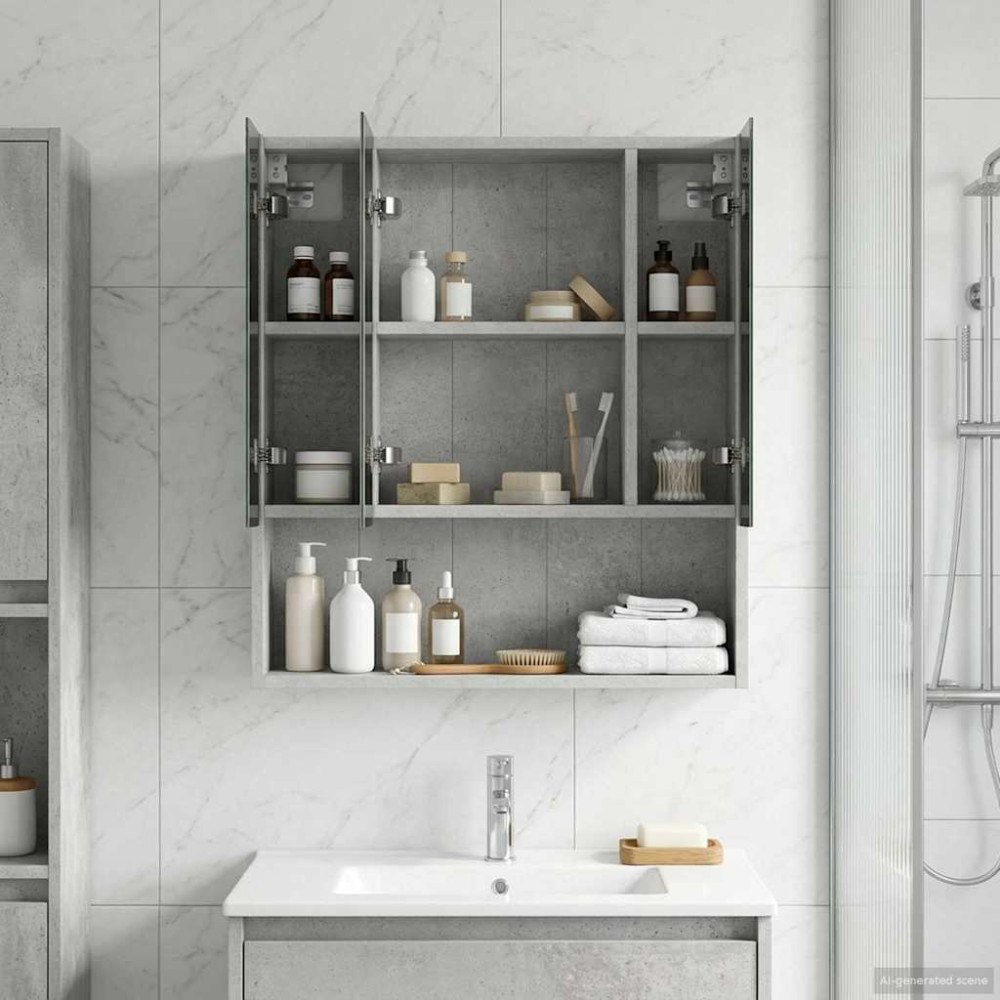 vidaXL Badrumsspegelskåp Betonggrå 60 x 14.5 x 70 cm Konstruerat trä