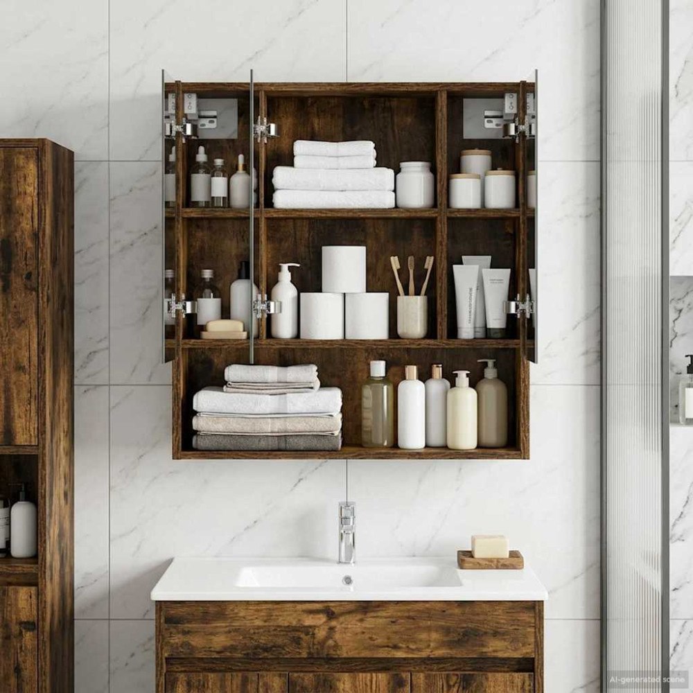 vidaXL Badrumsspegelskåp Rökt ek 60 x 14.5 x 70 cm Konstruerat trä