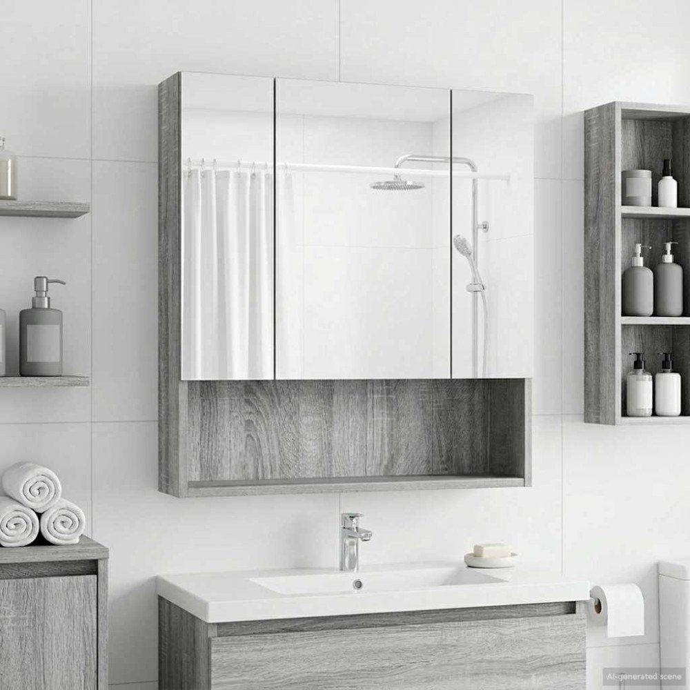 vidaXL Badrumsspegelskåp Grå Sonoma 60 x 14.5 x 70 cm Konstruerat trä