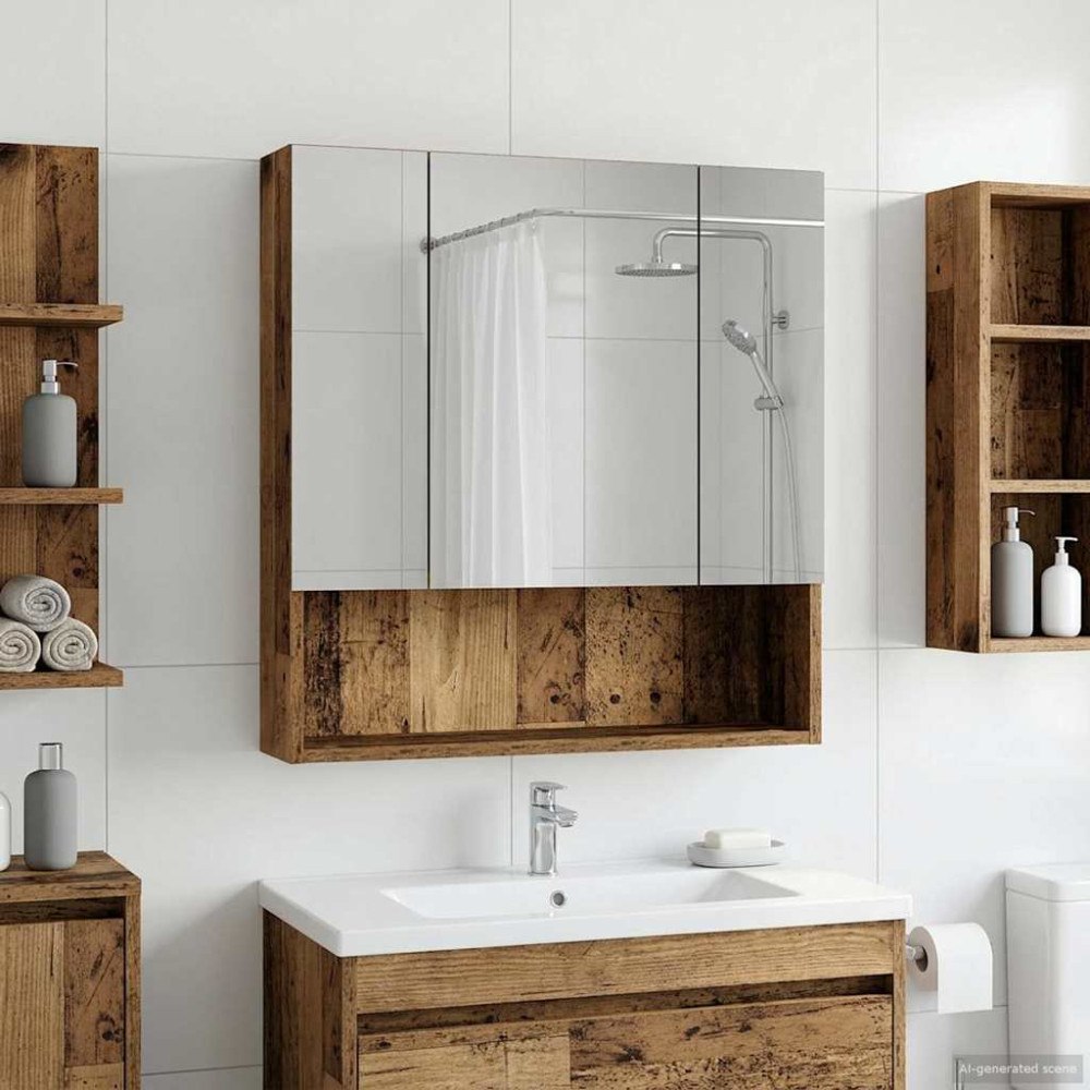 vidaXL Badrumsspegelskåp Gammalt trä 60 x 14.5 x 70 cm Konstruerat trä