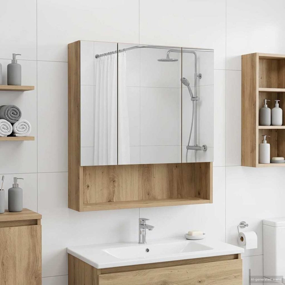 vidaXL Badrumsspegelskåp Artisan Ek 60 x 14.5 x 70 cm Konstruerat trä