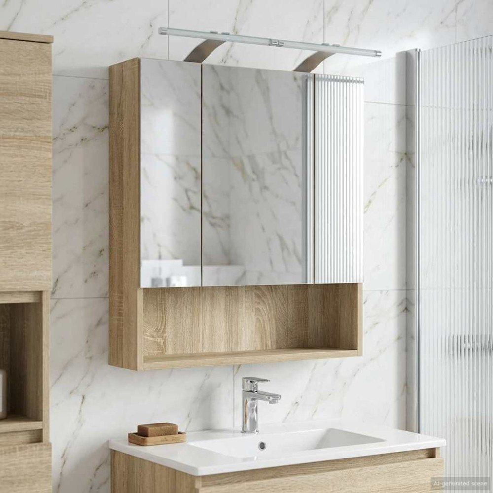 vidaXL Badrumsspegelskåp Sonoma-ek 60 x 14.5 x 70 cm Konstruerat trä