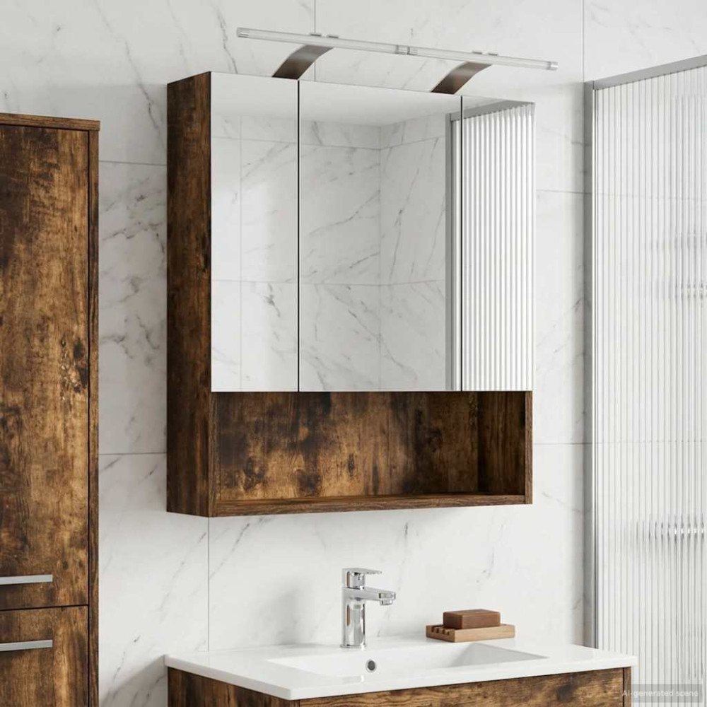 vidaXL Badrumsspegelskåp Rökt ek 60 x 14.5 x 70 cm Konstruerat trä