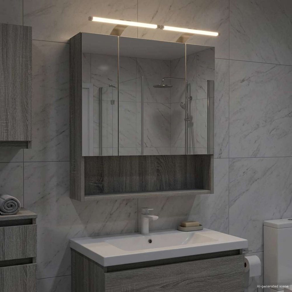 vidaXL Badrumsspegelskåp Grå Sonoma 60 x 14.5 x 70 cm Konstruerat trä