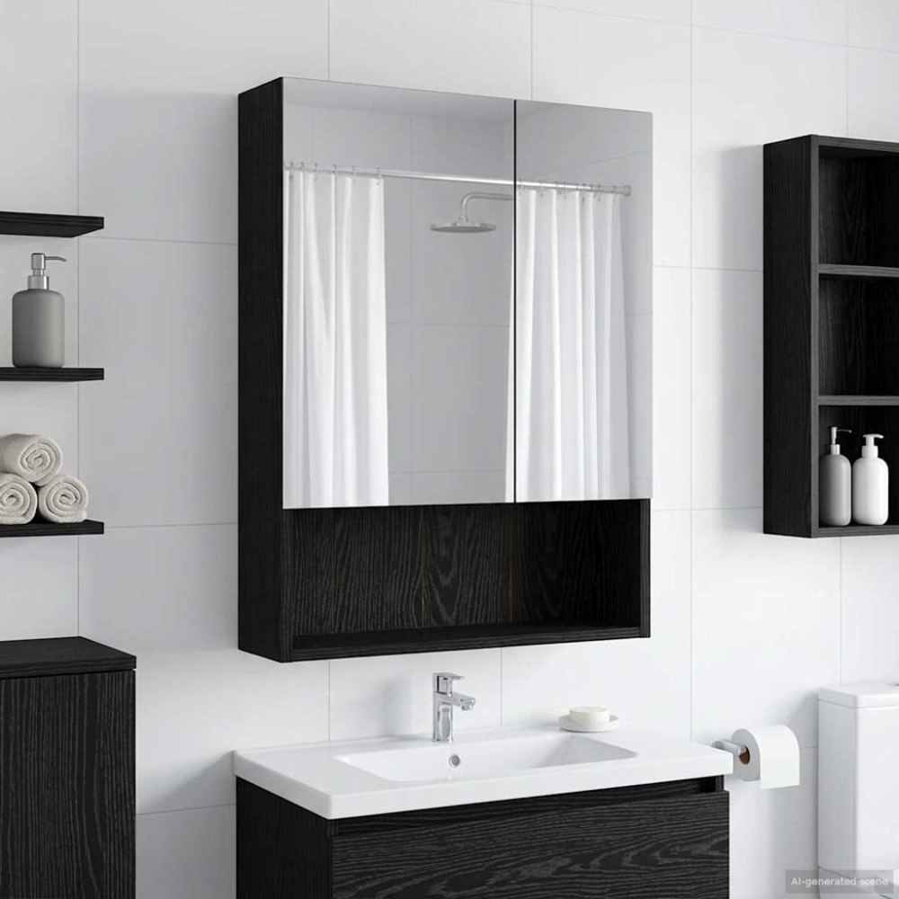 vidaXL Badrumsspegelskåp Svart Ek 50 x 14,5 x 70 cm Konstruerat trä