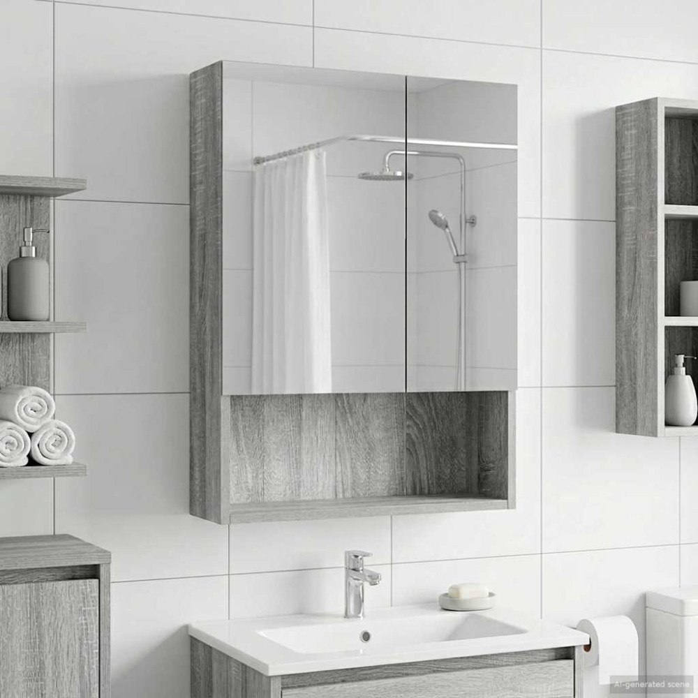 vidaXL Badrumsspegelskåp Grå Sonoma 50 x 14,5 x 70 cm Konstruerat trä