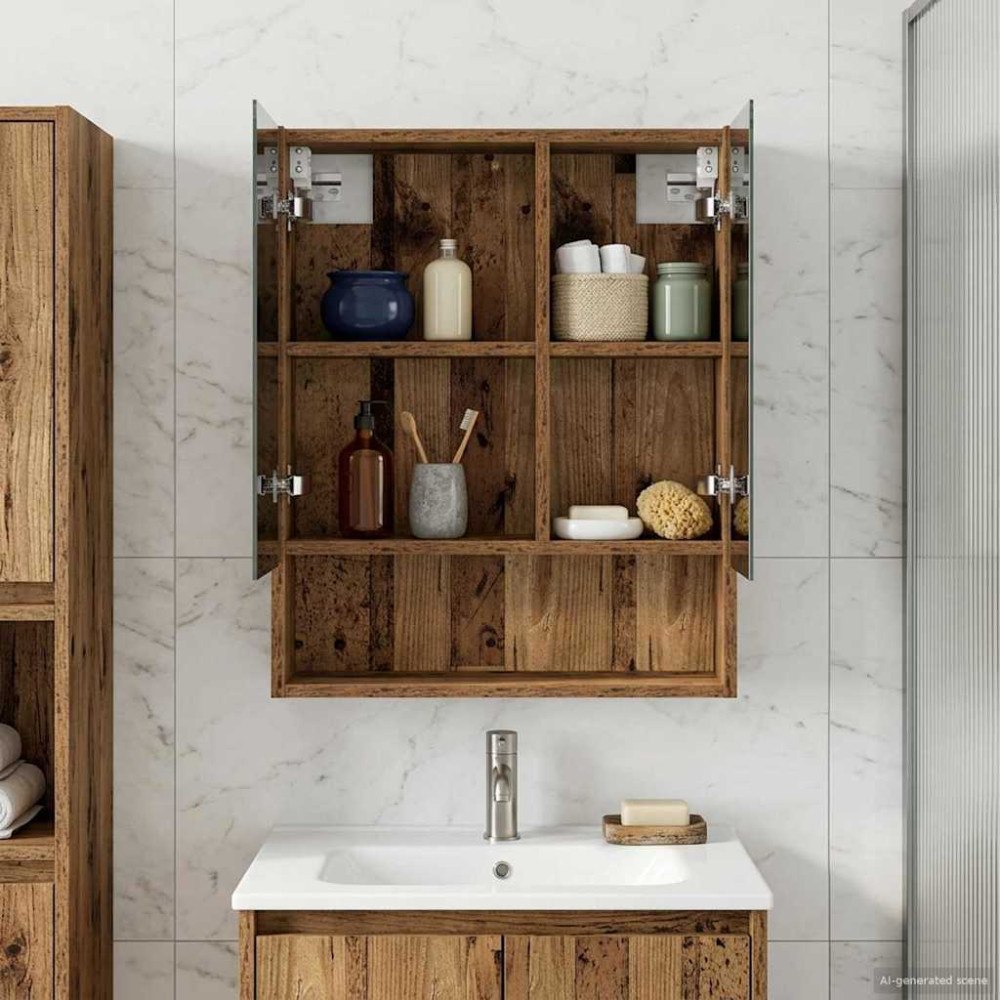 vidaXL Badrumsspegelskåp Gammalt trä 50 x 14,5 x 70 cm Konstruerat trä