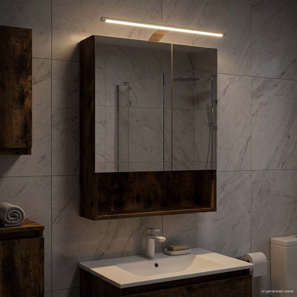 vidaXL Badrumsspegelskåp Rökt ek 50 x 14,5 x 70 cm Konstruerat trä