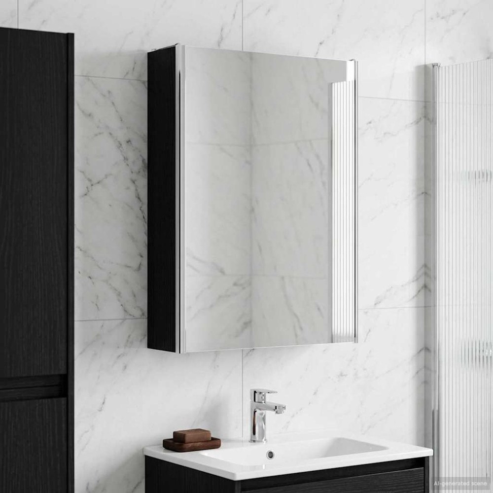 vidaXL Badrumsspegelskåp Svart Ek 53,5 x 15,5 x 70 cm Konstruerat trä