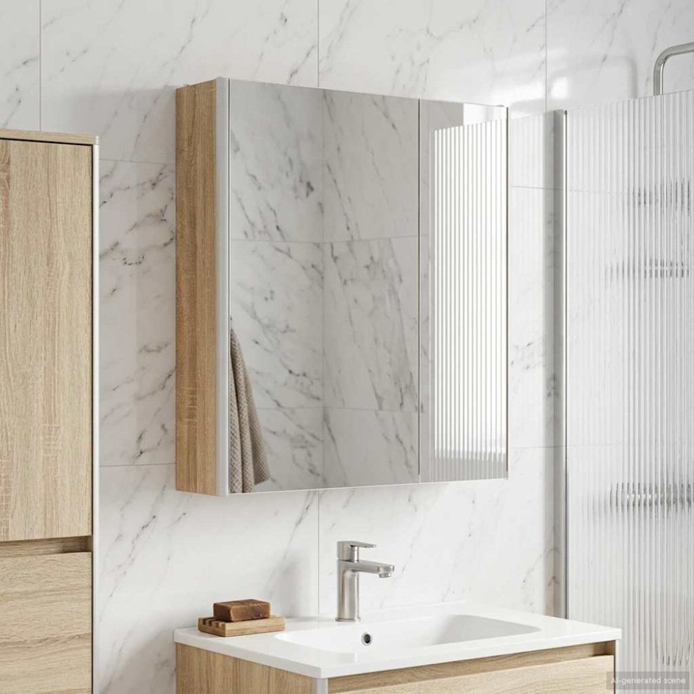 vidaXL Badrumsspegelskåp Sonoma-ek 63,5 x 15,5 x 70 cm Konstruerat trä