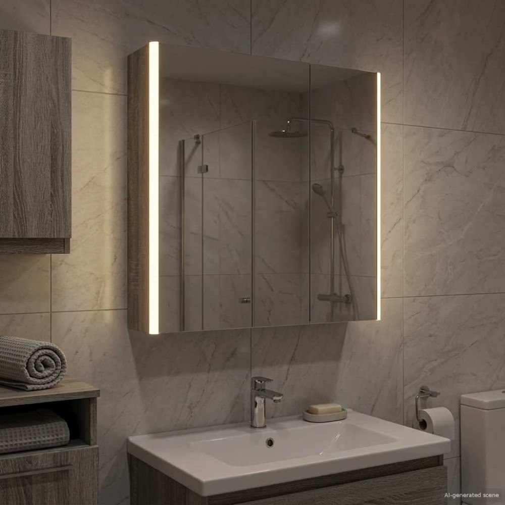 vidaXL Badrumsspegelskåp Grå Sonoma 63,5 x 15,5 x 70 cm