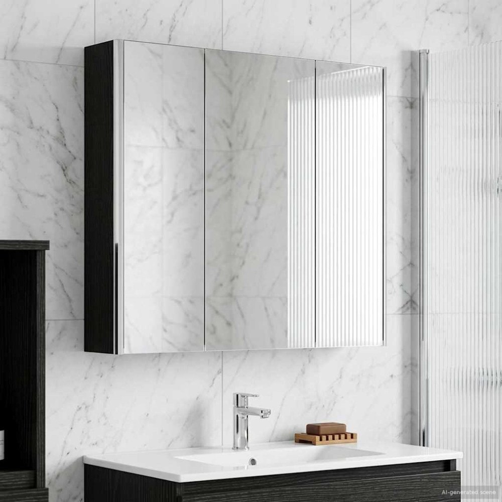 vidaXL Badrumsspegelskåp Svart Ek 73.5 x 15.5 x 70 cm Konstruerat trä