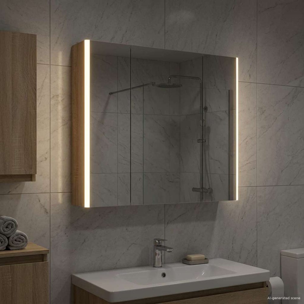 vidaXL Badrumsspegelskåp Sonoma-ek 83,5 x 15,5 x 70 cm Konstruerat trä