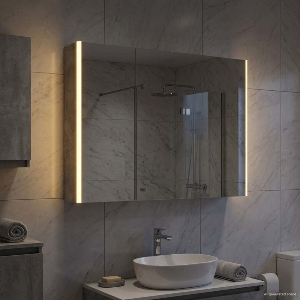 vidaXL Badrumsspegelskåp Betonggrå 103,5 x 15,5 x 70 cm