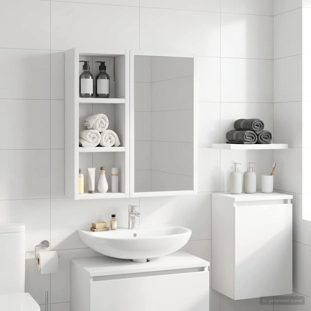 vidaXL Badrumsväggskåp med hylla Vit 20 x 10 x 50 cm Konstruerat trä