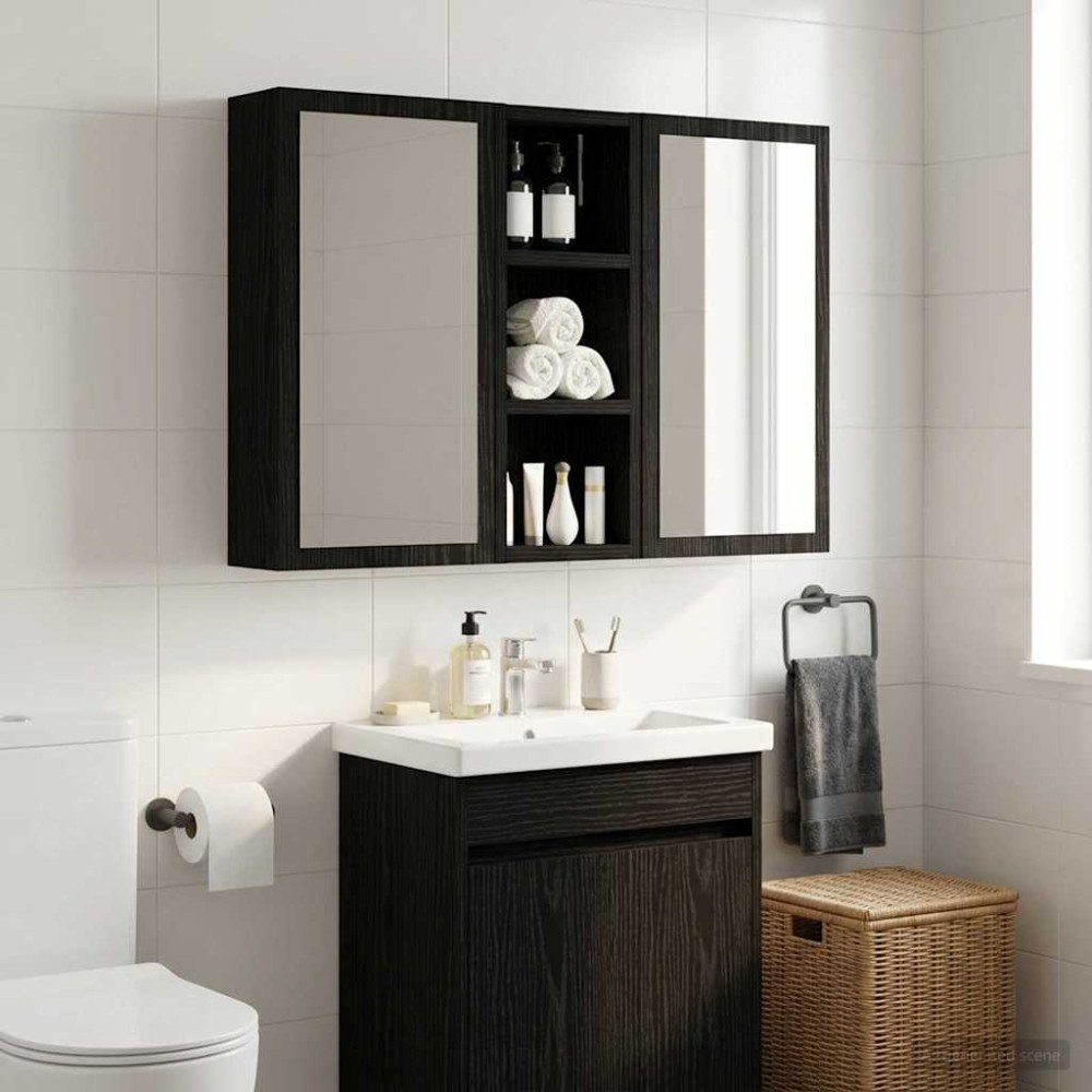 vidaXL Badrumsväggskåp Svart Ek 20 x 10 x 50 cm Konstruerat trä