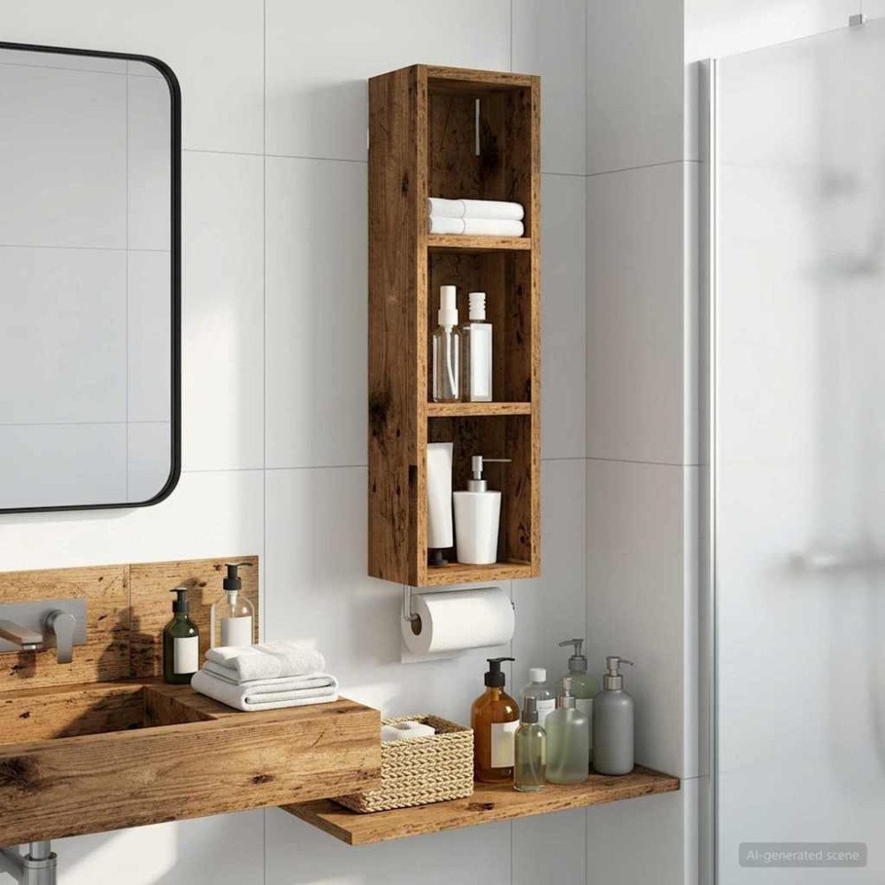 vidaXL Badrumsväggskåp Gammalt trä 20 x 14 x 70 cm Konstruerat trä