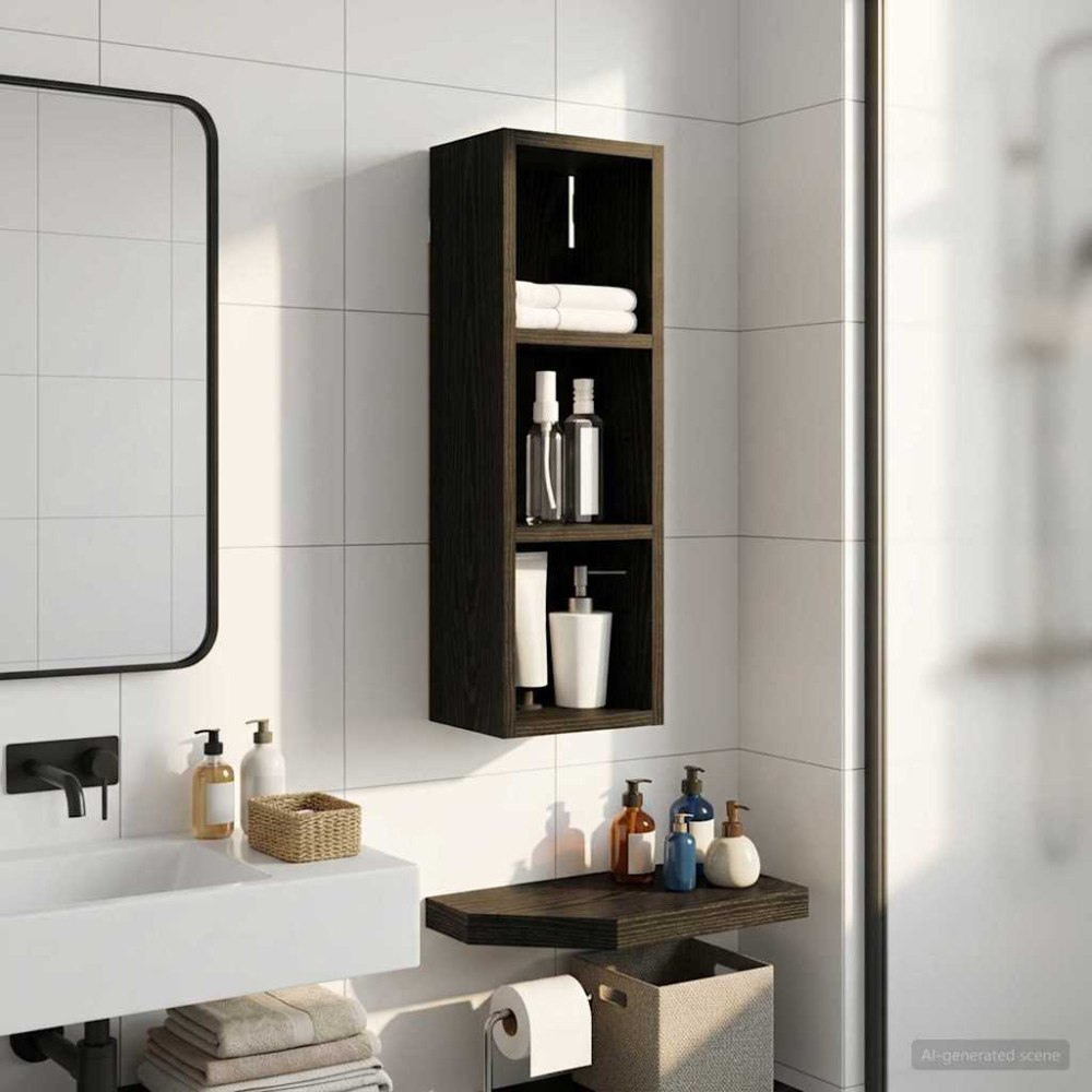 vidaXL Badrumsväggskåp Svart Ek 20 x 16 x 62,5 cm Konstruerat trä