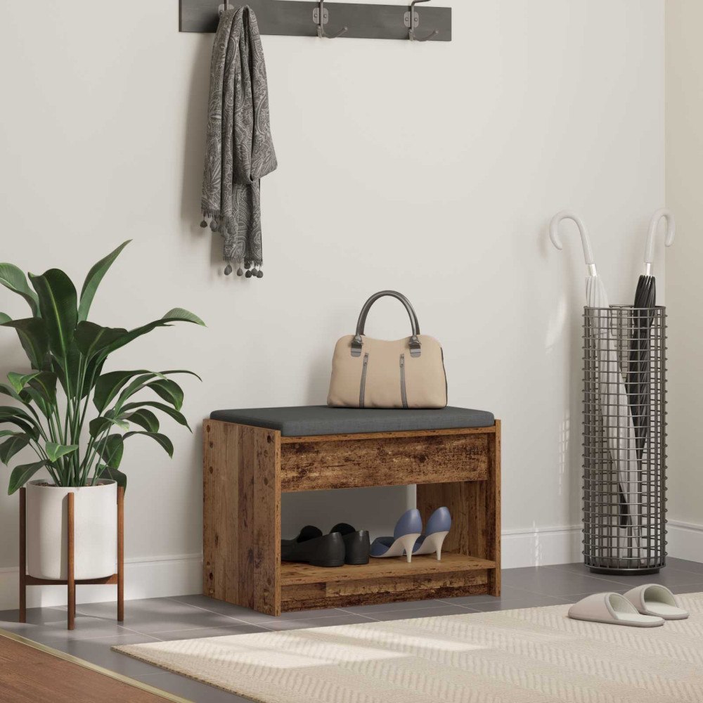 vidaXL Hallbänk Gammalt trä 63 x 38 x 45 cm Konstruerat Trä och Tyg