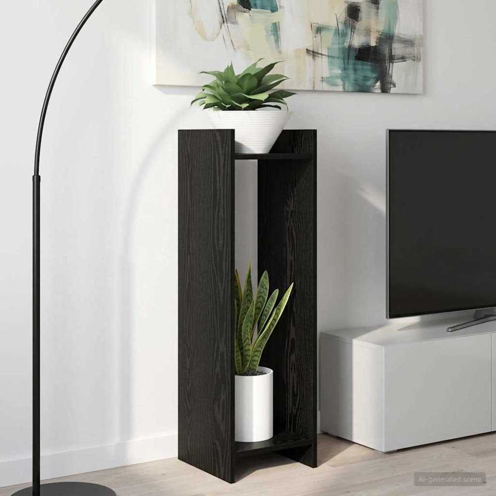 vidaXL Växtställ med hylla Svart Ek 30 x 30 x 100 cm Konstruerat trä