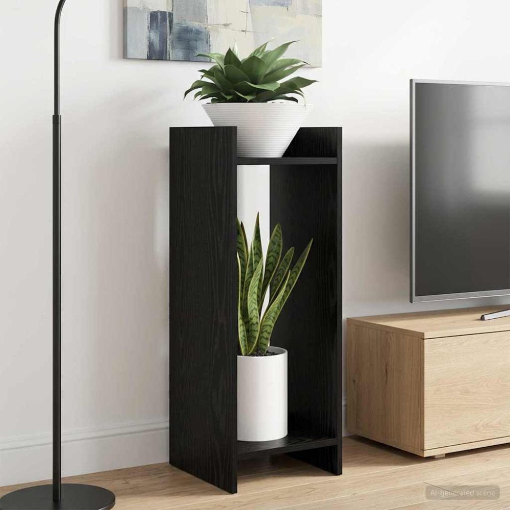 vidaXL Växtställ med hylla Svart Ek 30 x 30 x 80 cm Konstruerat trä