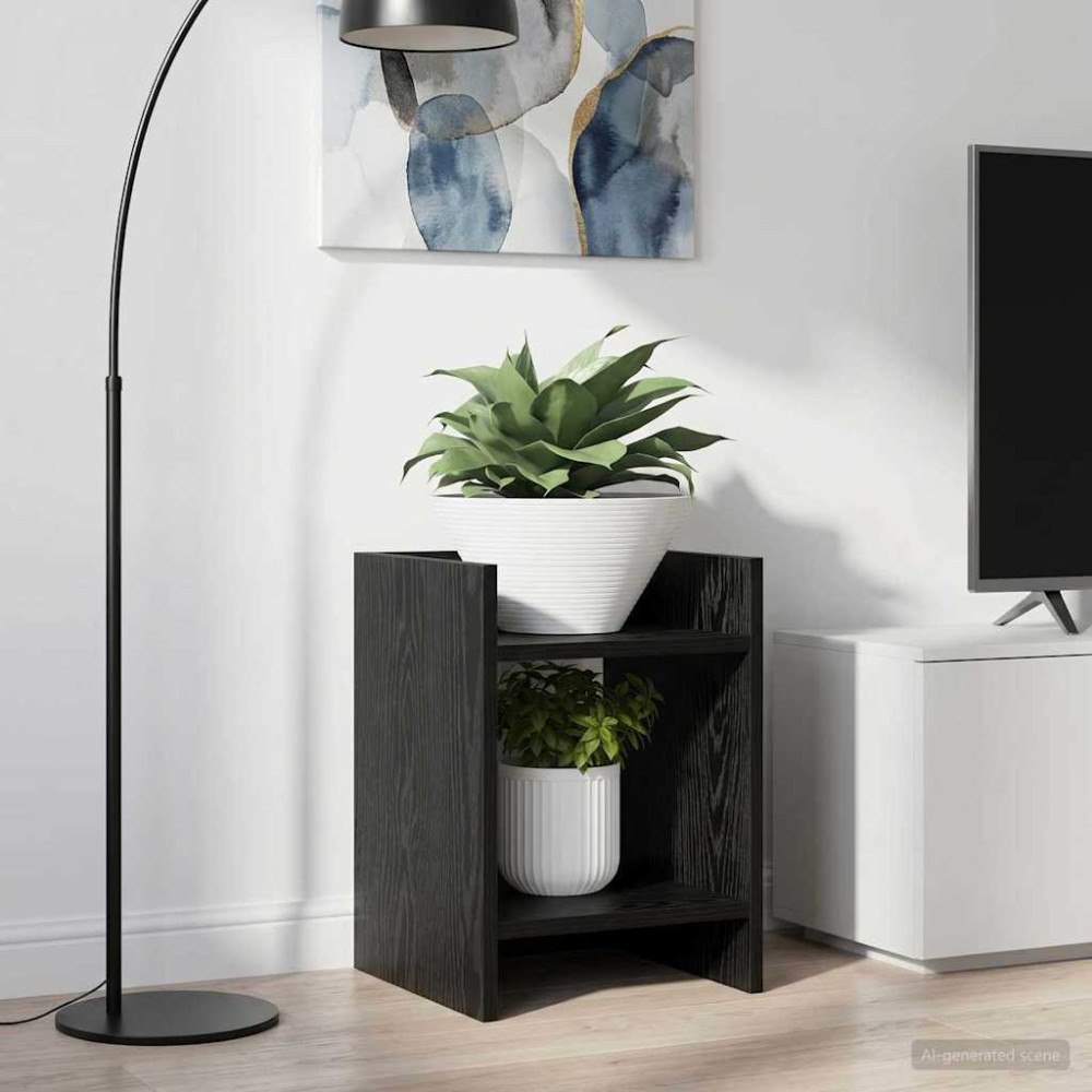 vidaXL Växtställ med hylla Svart Ek 30 x 30 x 40 cm Konstruerat trä