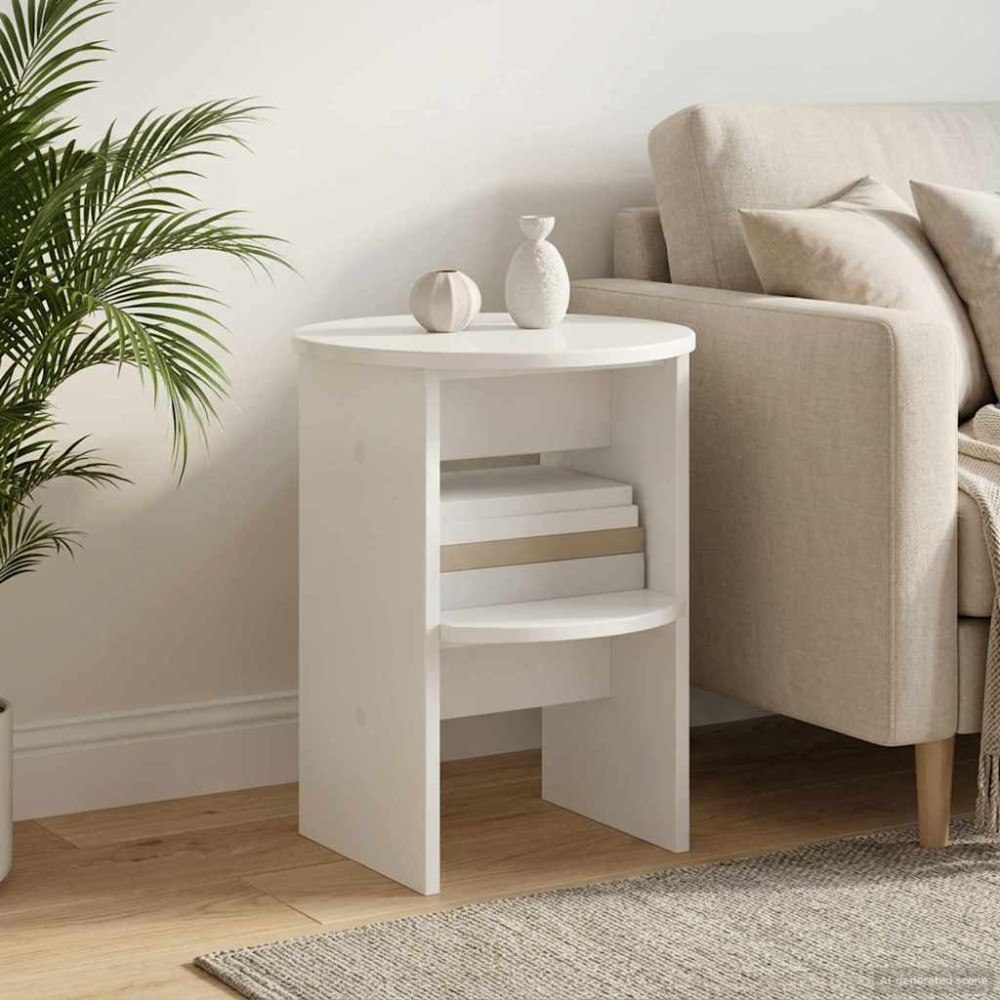 vidaXL Sidokabinett Högblank Vit Ø40 x 50 cm Konstruerat trä