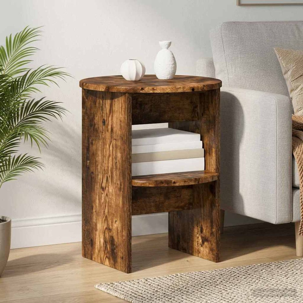 vidaXL Sidokabinett 2 pcs Rökt Ek Ø40 x 50 cm Konstruerat trä