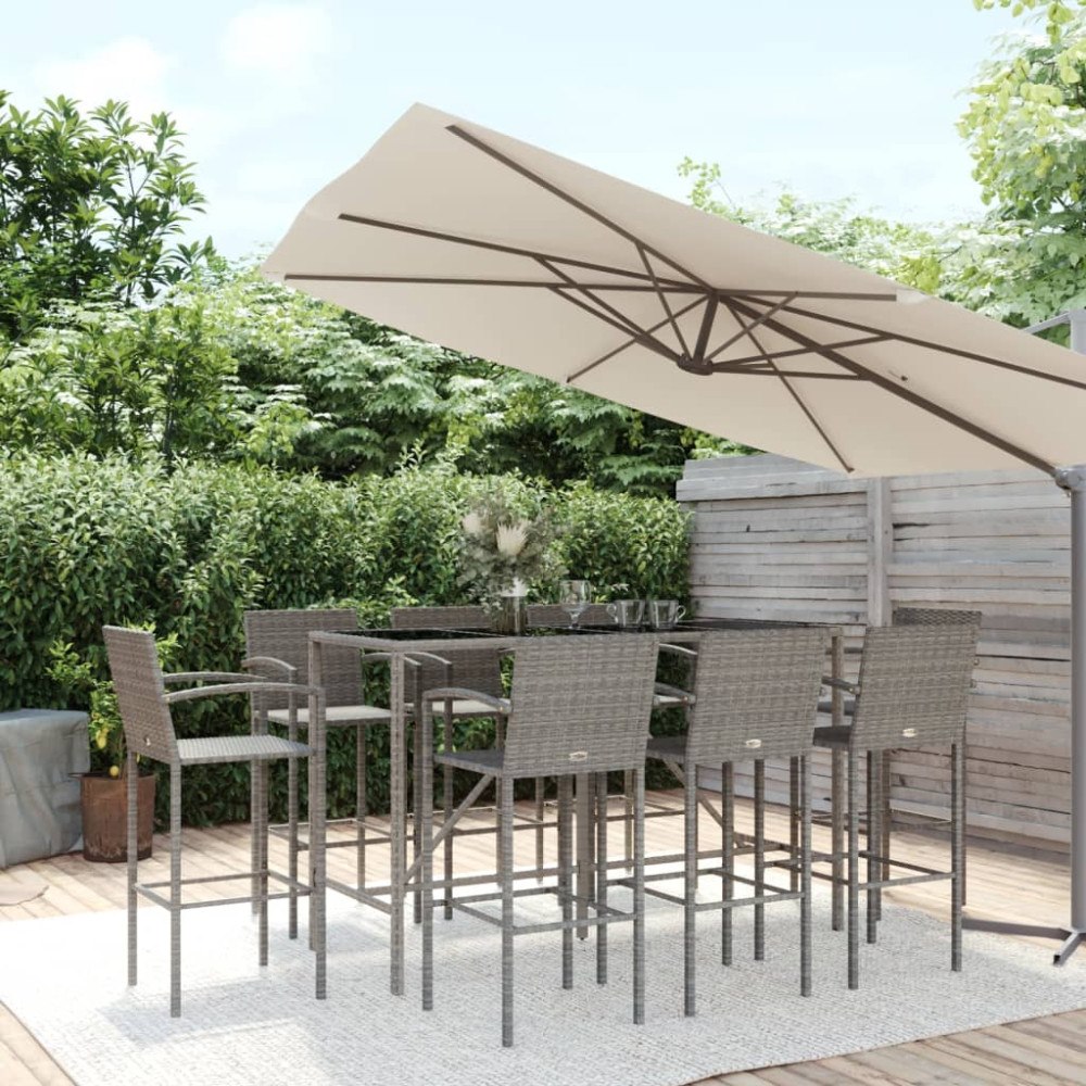 vidaXL Bargrupp för trädgården 9 delar konstrotting grå