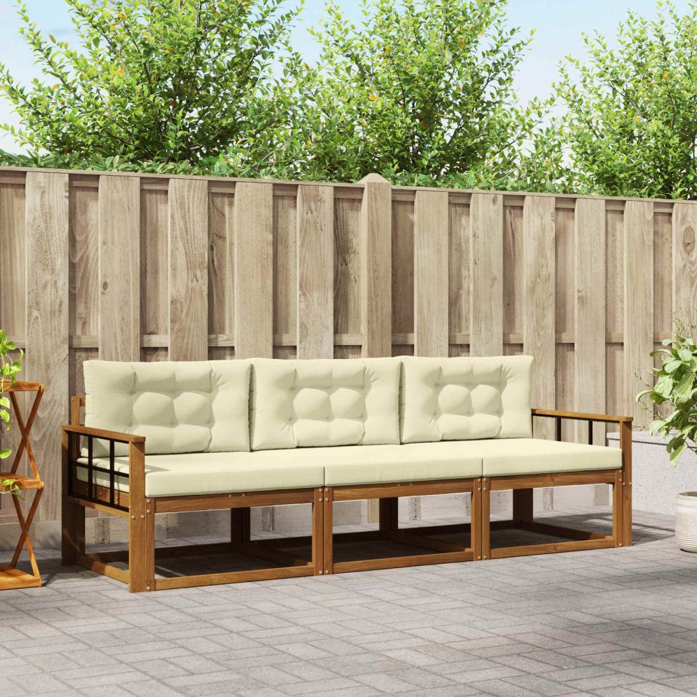 vidaXL Utomhussoffset med kudde 3 pcs Naturlig och Grädde